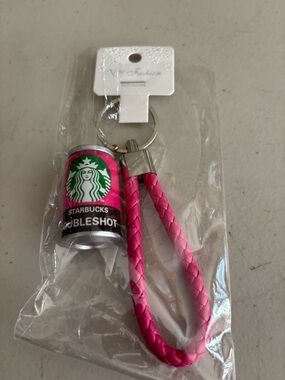 Starbucks Pink Doubleshot Mini Can Keyring with Silver Hardware